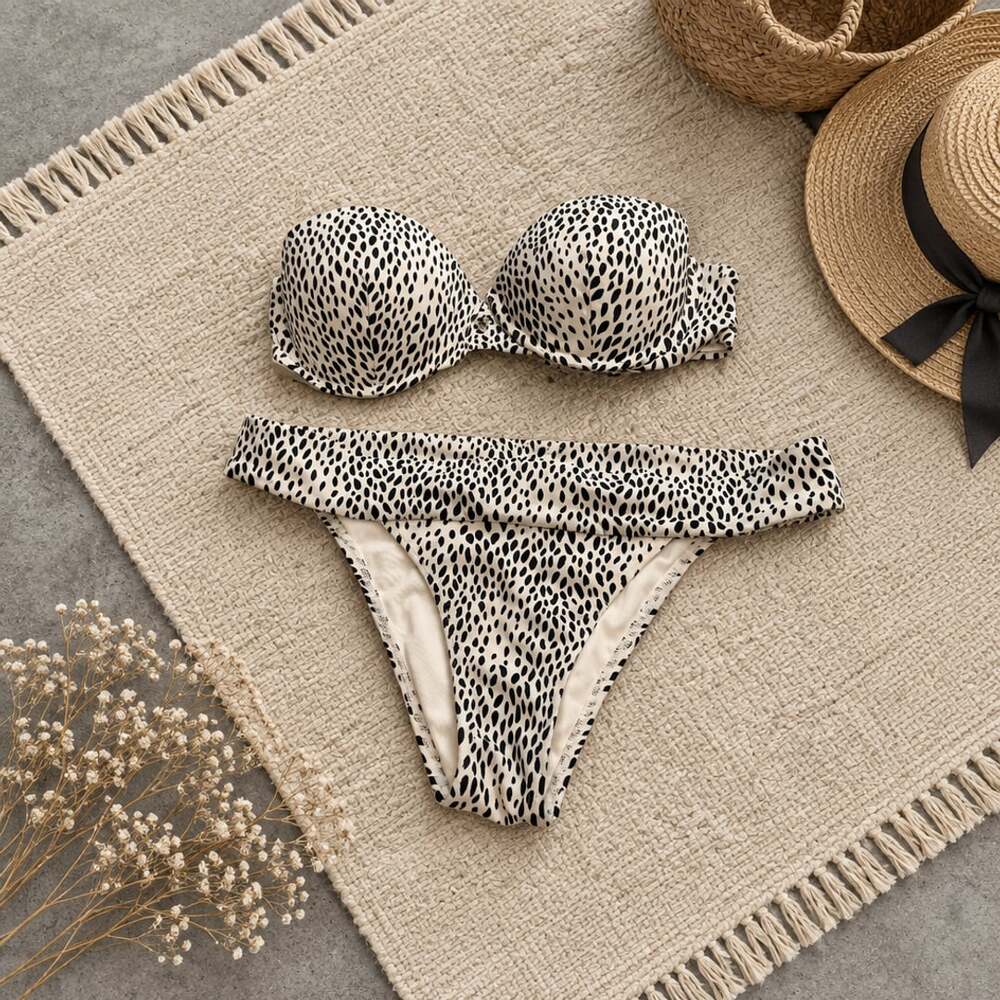 Victoria's Secret Bikini Set Size M Dalmatian Animal Print Bandeau